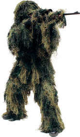 Red Rock Ghillie hood in woodland camouflage enhances concealment in brush