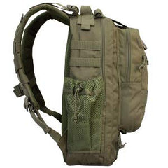 Red Rock Summit Backpack olive drab side view with MOLLE webbing for gear.