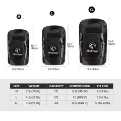 Clothes organization with REDCAMP compression sack storing clothes, blankets, and sleeping bags