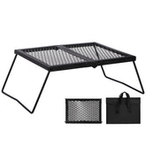 REDCAMP folding campfire grill open setup shows quick, stable outdoor cooking surface.