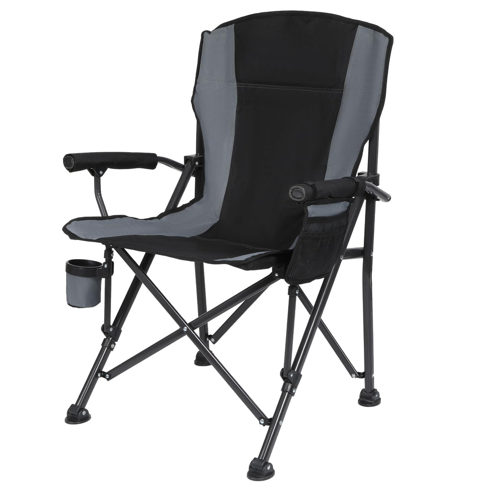 REDCAMP high-back folding chair demonstrates all-day comfort for outdoor seating.