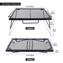 REDCAMP folding grill table side view showing portable open-flame setup.