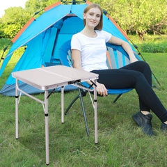 REDCAMP folding table with extended legs showing adjustable height options
