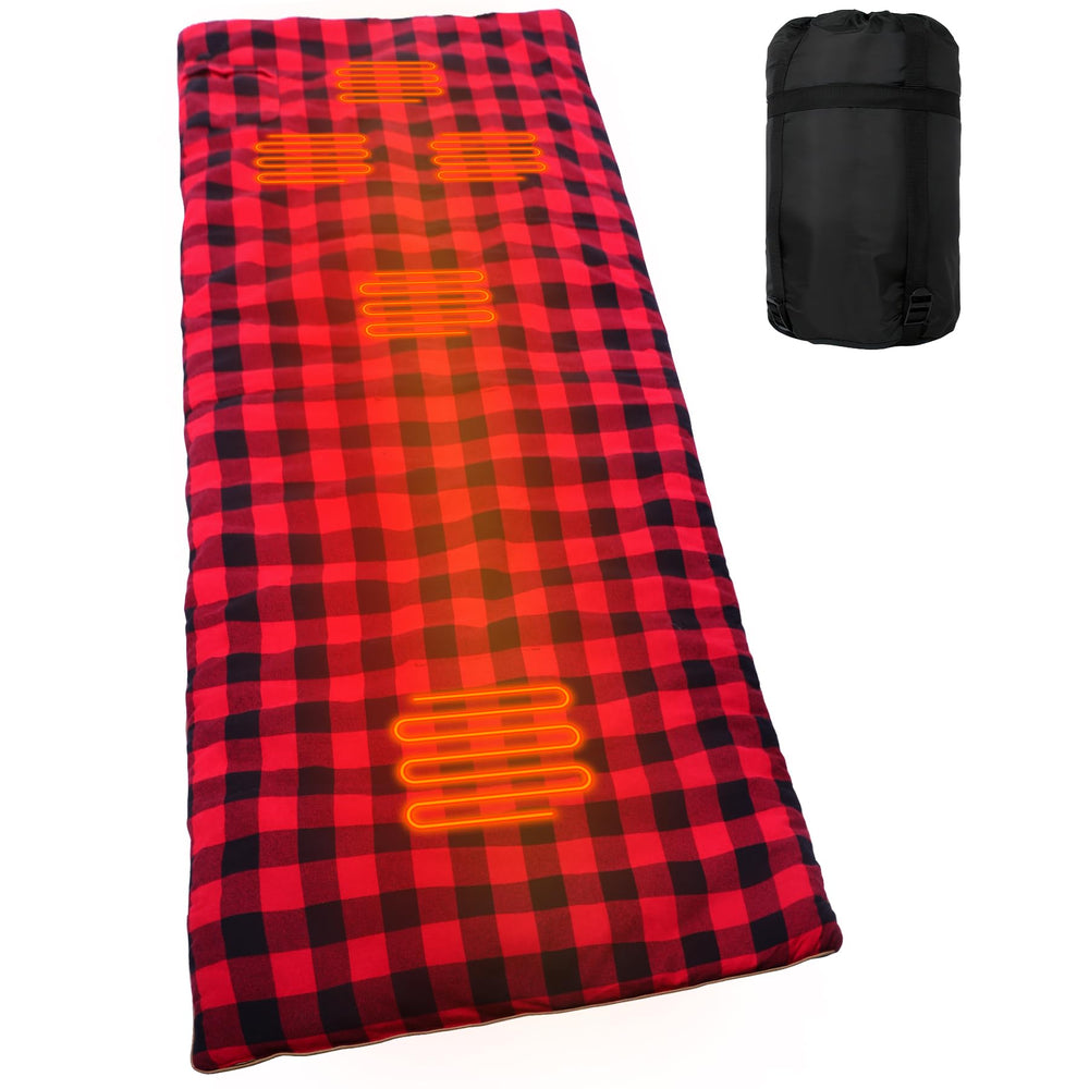 REDCAMP heated sleeping bag pad warms shoulders, back, hips and feet for chilly nights