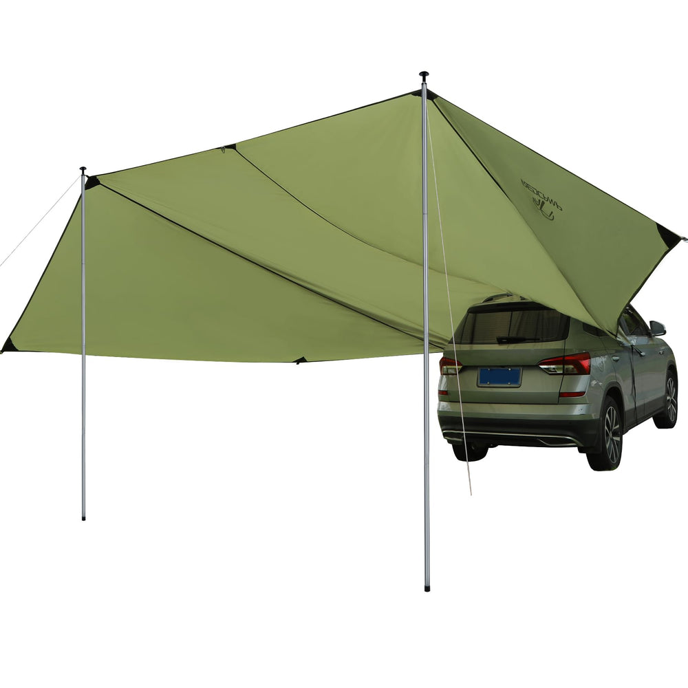 REDCAMP large car awning setup offers instant shade for group outdoor activities.