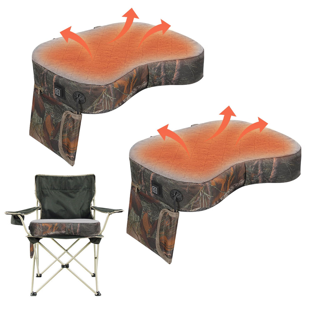 REDCAMP heated seat cushion with leaf camo pattern for discreet hunting comfort.