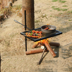 Redcamp swivel campfire grill side view shows compact setup for easy transport and storage.