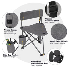 REDCAMP tripod chair anti-slip feet stabilize on uneven ground.