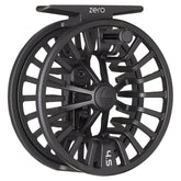Redington ZERO fly reel matte black body shows lightweight design for easy trout fishing in tight streams.
