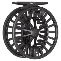 Redington ZERO fly reel matte black body shows lightweight design for easy trout fishing in tight streams.