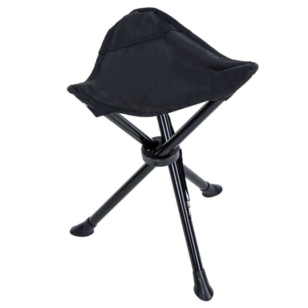 Redneck Convent RC folding tripod stool, open side view, offering stable outdoor seating.