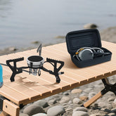 REDSUN FD3 stove folded tripod showcases compact portability for hiking adventures.