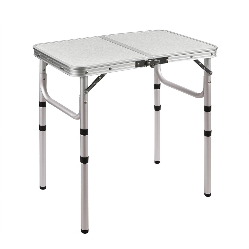 RedSwing 2ft folding table side view, sturdy aluminum build for outdoor use.