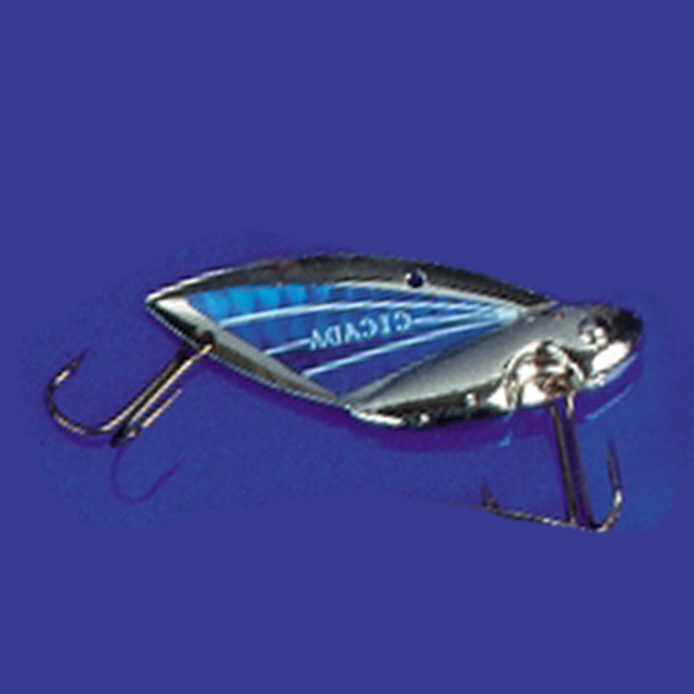 Reef Runner Cicada Lure in silver blue offers vivid finish for jigging and casting.