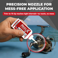 ReelX anti-corrosion oil being applied to a reel surface.