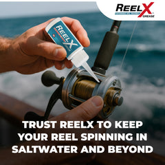ReelX Grease on baitcasting reel for smoother operation.