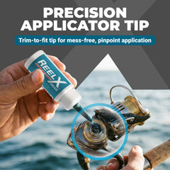 ReelX Grease on spinning reel mechanism, supporting reliable performance.