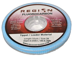 Region Fishing 50YD fluorocarbon tippet – low visibility for stealthy presentations and strong knots.