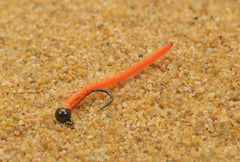 Region Fishing 6-flies orange San Juan Worm Jig Head, optimized for quick feeding-lane hits