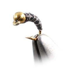 Region Fishing bead head black zebra midge nymph fly on Mustad hook, precise craft for midges