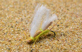 Region Fishing Chubby Chernobyl Hopper in yellow-green on water, highly visible dry fly for trout.