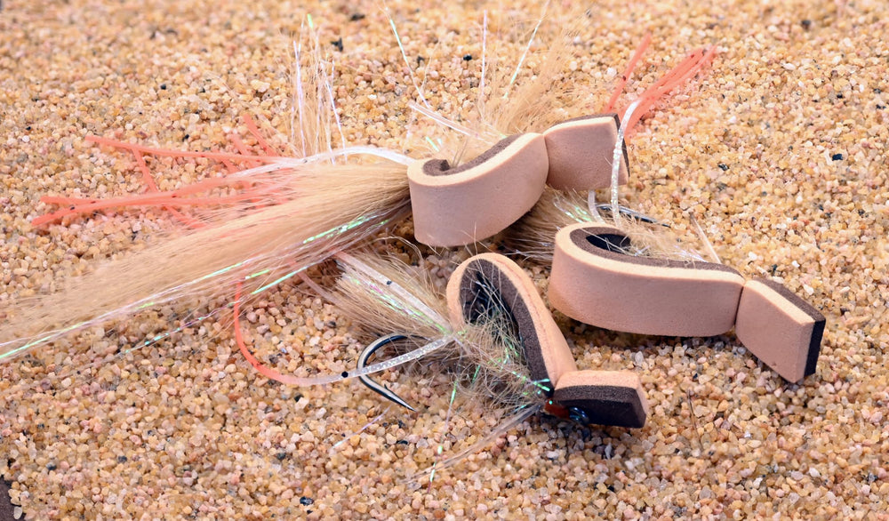Region Fishing Gurgler Top Water Fly in tan and brown foam creates wake to attract saltwater fish