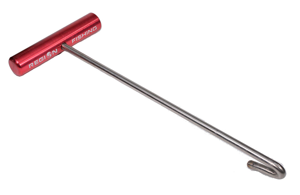 Region Fishing heavy duty hook remover front view with rugged aluminum handle and stainless rod.