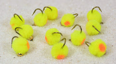 Region Fishing Tungsten Bead Egg Fly in pink, chartreuse, and peach for deep nymphing.