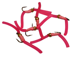 Region Fishing tungsten bead Squirmy Worm pink fly showcases lifelike movement for trout fishing.