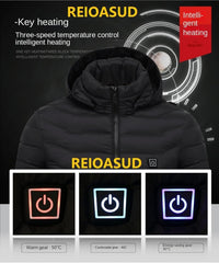 REIOASUD heated hoodie detachable hood demonstrates versatile outerwear.
