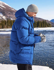 Rejork hooded quilted jacket close-up showing hood and water-resistant fabric.