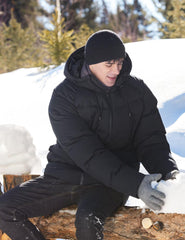 Rejork men's warm quilted jacket water-resistant close-up highlights durable weather protection.