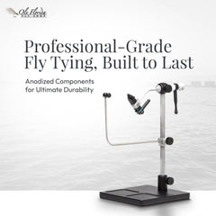 Portable, travel-ready setup supports steady tying on any flat surface.