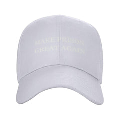 Renzund Make Prison Great Again hat front view showing the white, sun-shielding brim.