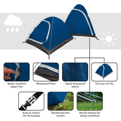 REVALCAMP 3-in-1 tent in rough-weather mode shows sturdy seams and wind resistance.