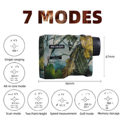 REVASRI rangefinder with illuminated LCD display aids quick target acquisition.