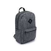 Revelry Supply backpack in stripped grey, front view with a spacious main compartment.