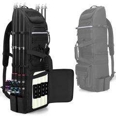 Rexmica fishing rod backpack side slots showing eight-rod capacity for organized transport.