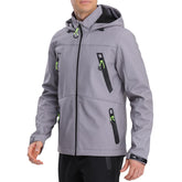 RYLY rexperformance men's softshell hooded jacket front view shows windproof protection for outdoor activities