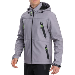 RYLY rexperformance men's softshell hooded jacket front view shows windproof protection for outdoor activities