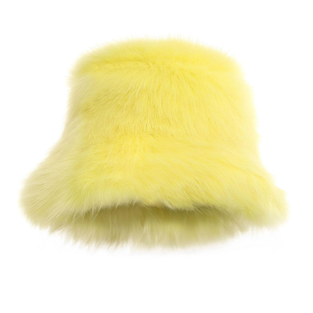 Reyox women's winter fuzzy bucket hat yellow front view, cozy warmth