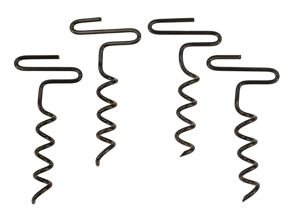 RHINO OUTDOORS auger stakes 4-pack ready for quick ground anchoring.