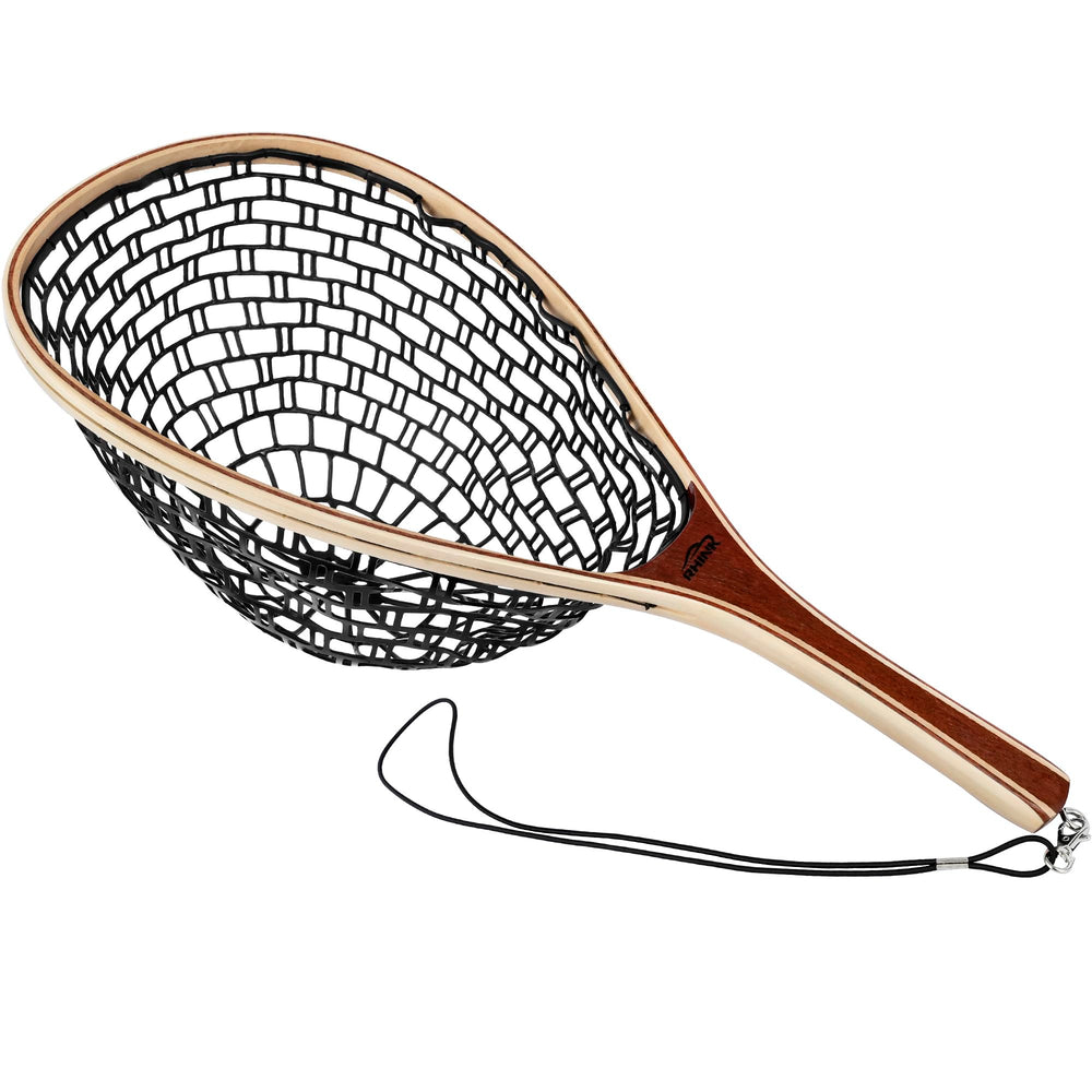 RHINR landing net for fly fishing with soft rubber net for safe catch-and-release.