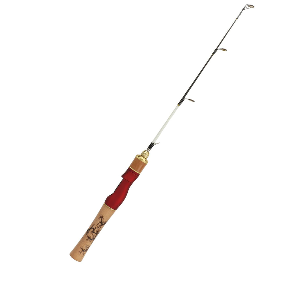 RiToEasysports ice fishing rod with wooden grip for secure, comfortable handling