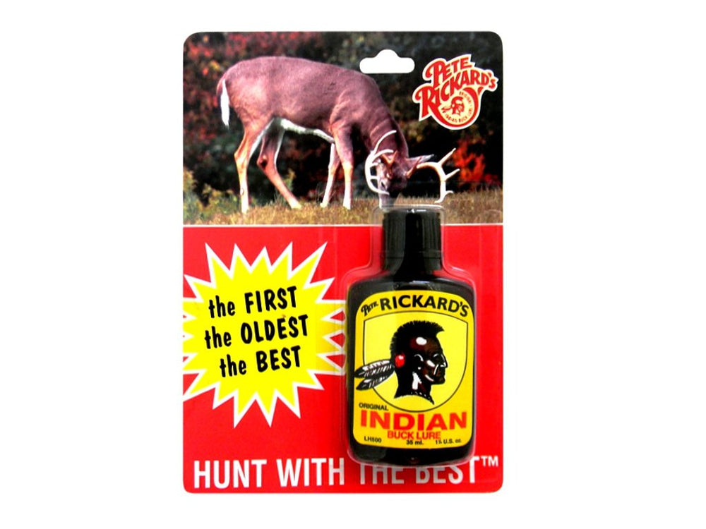 Rickard's LH500 Indian Buck Lure bottle attracts deer while masking hunter scent.