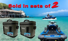 Rider Coolers jet ski pair afloat, beverages stay cool.