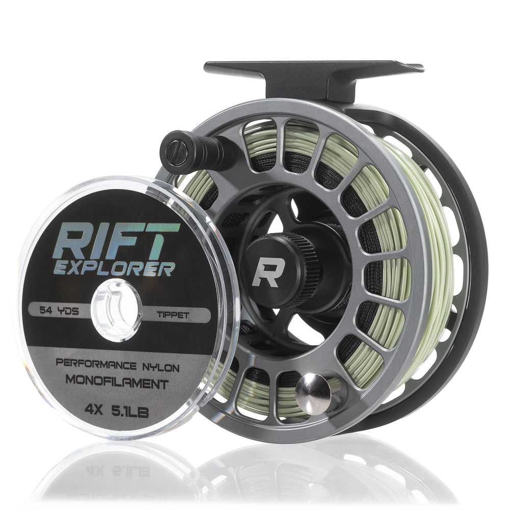 RIFT Breach v2 reel front view showing rugged CNC aluminum and smooth drag.