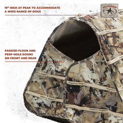Rig'Em Right Bully Bird blind's triangular camouflage profile disappearing into field surroundings.