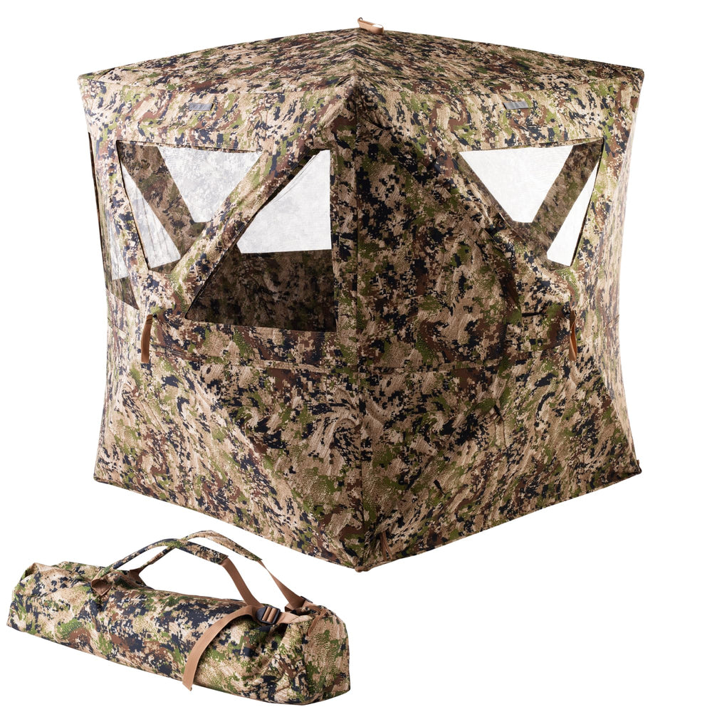 Rig'Em Right HydeOut XL blind front view shows broad concealment for versatile hunts.