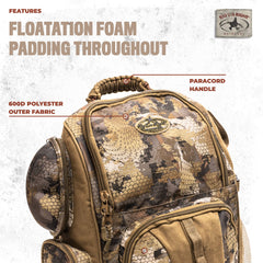 Rig'Em Right Lowdown Floating Backpack Optifade Timber side view shows integrated game totes and attachment points.
